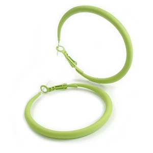 50mm D/ Slim Lime Green Hoop Earrings in Matt Finish - Large Size - Picture 1 of 6