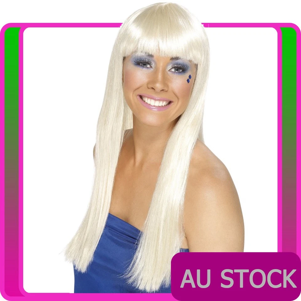 Peluca Reina Bailando Rubia Damas Abba Años 70 Disco Super Trooper Larga Recta Años 70 Foto 1 de 2