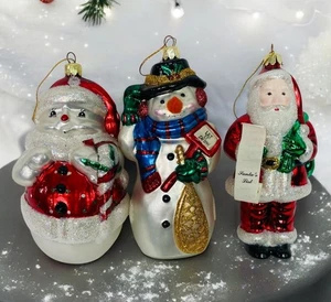 European Style Blown Glass Christmas Tree Ornaments Santa Claus Snowman Holiday - Picture 1 of 17