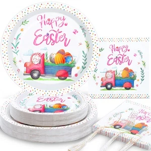 150Pcs Easter Plates and Napkins, Easter Paper Plates nd Napkins Sets Serves ... - Picture 1 of 7