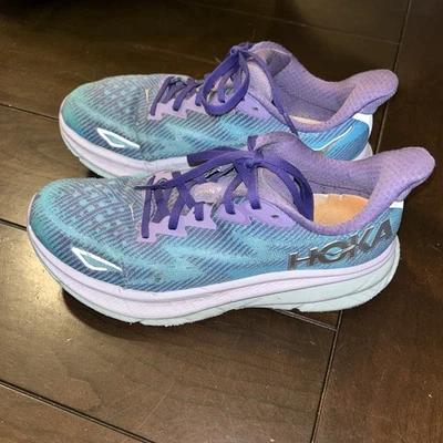 Zapatos para correr Hoka One One Clifton 9 azul púrpura para mujer talla 7B ¡usados! Foto 1 de 4