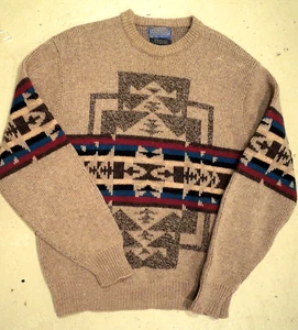 Vtg Pendleton Men's Brown Wool Pullover Sweater w Native Designs SZ XL - Picture 1 of 6