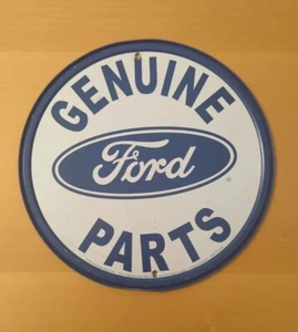 FORD GENUINE PARTS ROUND METAL SIGN REPRODUCTION 1998 CAR GARAGE MANCAVE 12" - Picture 1 of 4