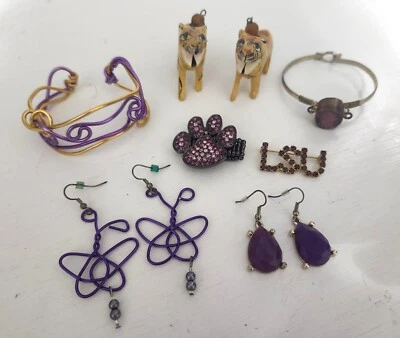 Lot of LSU Tigers Purple Gold Costume Jewelry - Earrings, Bracelets, Ring, Pin - Image 1 of 4