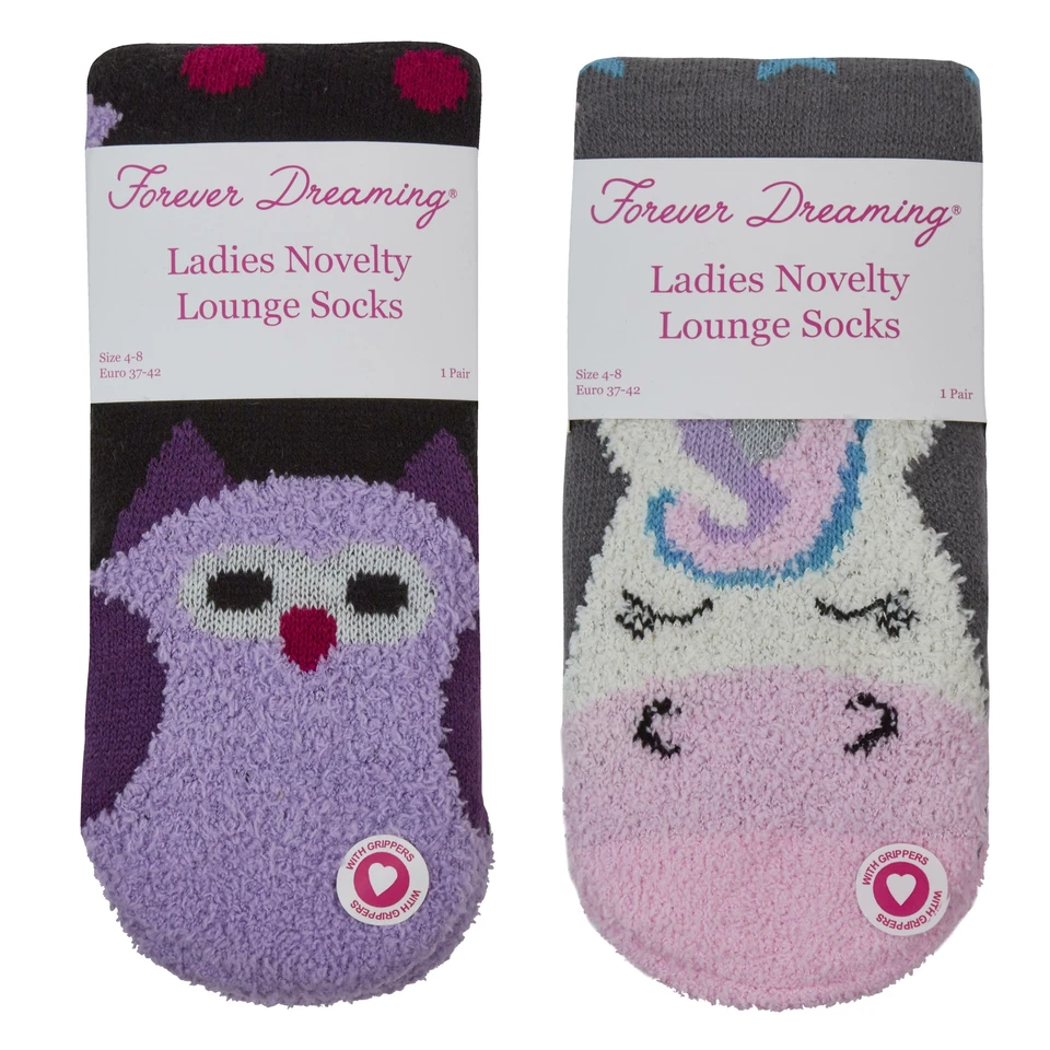 FOREVER DREAMING Ladies Thick Fleece Lined Warm Winter Slipper Socks ~ Unicorn or Owl ~ UK 4-8