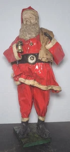 VINTAGE ANTIKE VOLKSKUNST PAPPMACHE WEIHNACHTSMANN HOLZSOCKEL - Bild 1 von 11