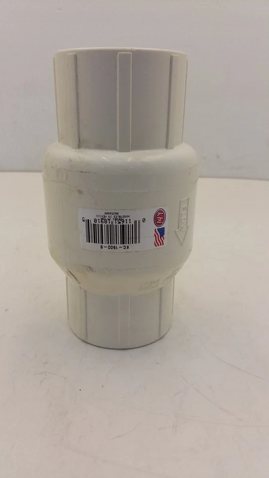 KBI KC-1500-S SLIP JOINT SPRING CHECK VALVE 1-1/2" DIA 200 PSI PVC BODY NNB - Image 1 of 4