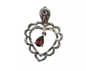 Colgante corazón filigrana marquesa granate de plata de ley - Imagen 1 de 11