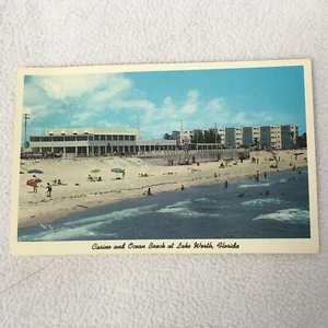 Postcard Lake Worth Florida Casino and Ocean Beach Vintage 1950 Gulf Stream Card - Picture 1 of 9