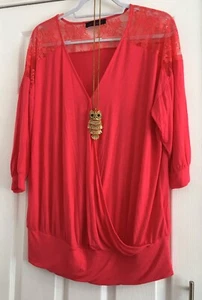So Fabulous BNWOT Ladies Size 20 Pink Lace Stretchy Blouse Sewn Front Opening - Picture 1 of 12