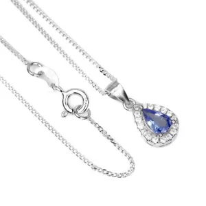 Collar De Tanzanita Simulada De Plata 925 Con Perlas De 6x4mm 18 Pulgadas - Imagen 1 de 10