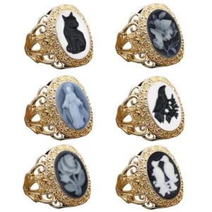 Wholesale Lot 10pcs Crow Cat Flower Cameo Ring Gold Color Assorted Women Jewelry - Picture 1 of 13