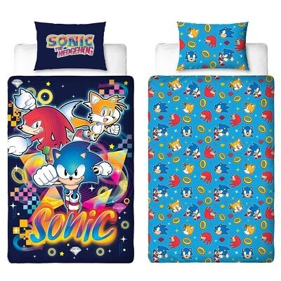 CHARACTER WORLD Sonic the Hedgehog Blue Kids Single Duvet Reversible Bedding Tails Set Cover
