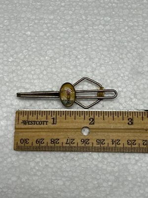 Vintage Swank Klip  Tie Bar Clip Reverse Painted Intaglio Golfer on Golf Club - Image 1 of 4