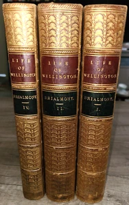 Antique leather 3 vol book set, Life of Duke of Wellington by M. Brialmont, 1858 - Imagen 1 de 24