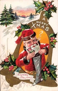 Vintage Xmas 1911 Christmas Postcard Santa Claus Gold Ring, Sister's Delight - Picture 1 of 1