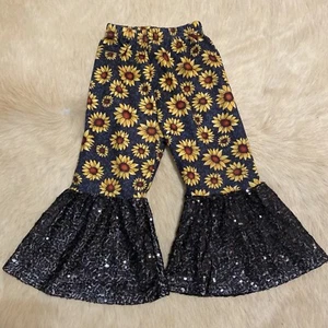 Baby Girl Size 6-12 Months Sunflower Sequin Bell Bottom Pants Size 6-12 Months - Picture 1 of 2