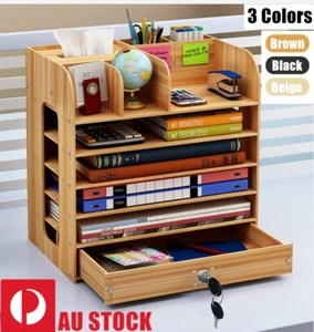 DIY Office Desktop Wooden File Holder Pen Organiser Case Storage Drawer GIFT - Picture 1 of 18