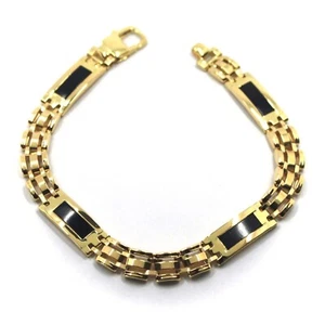 Pulsera Oro Amarillo ,18K, Hombre, con Insertos De Ónix Negro , Espesor 8MM, - Imagen 1 de 9