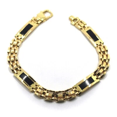 Pulsera Oro Amarillo ,18K, Hombre, con Insertos De Ónix Negro , Espesor 8MM, - Imagen 1 de 4