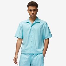 Nike Jordan Essentials Men Button Down Blue Short Sleeve Shirt DX9681 110