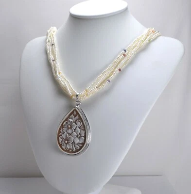 COLLANA DI PERLE E CIONDOLO IN ARGENTO CON CAMMEO IN SARDONICO GOCCIA AGDV 0126 - Immagine 1 di 3