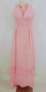 Vintage 60's LORRIE DEB XS Pink Chiffon Ruffle  Swiss Dot Prom Formal  Dress - Picture 1 of 6