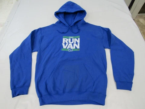 New -Minor Flaw- Vancouver Canucks "Run Van" Mens Size S Small Blue Hoodie Cover