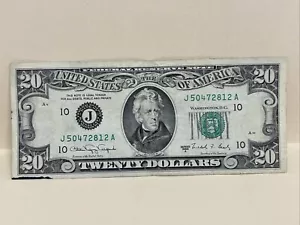 $20 Twenty Dollar Bill Federal Reserve Note 1988 A Kansas City J 50472812 A - Picture 1 of 2