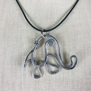 Hammered Wire Pendant Necklace Stylized Elephant Silver Tone Black Cord 18” - Picture 1 of 4