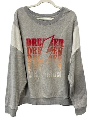 Sudadera Dreamer de Lona Vintage Talla Grande Gris Manga Larga Gráfico Relámpago Foto 1 de 4