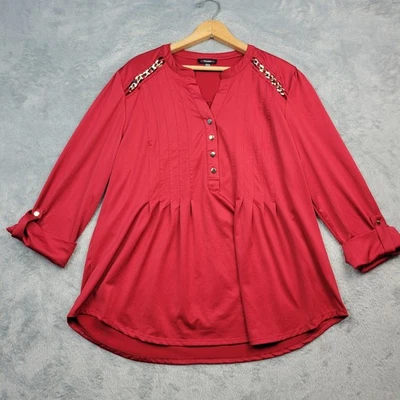 Blusa Cocomo Mujer Talla XL Rojo Oro Cadena Hombros Pintuck Popover LEER  Foto 1 de 4