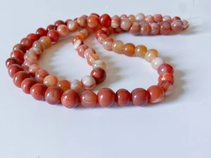 Natural banded carnelian Irregular round beads 10mm. Striped pattern stone beads - Picture 1 of 7