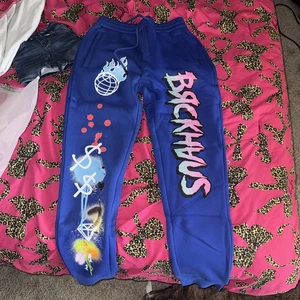 BACKHAUS Blue Graffiti Sweatpants Herren [M] Dollar Sign Flame Joggers Neu mit Etikett (F3) - Bild 1 von 3