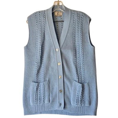 Chaleco Suéter Vintage Años 70 Hippie Boho Tejido Botón Bolsillos Frontales Talla  Foto 1 de 4