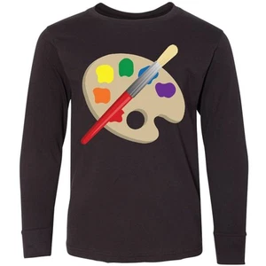 Inktastic Artist Palette And Brush Youth Long Sleeve T-Shirt Art Paintbrush Cute - Picture 1 of 6
