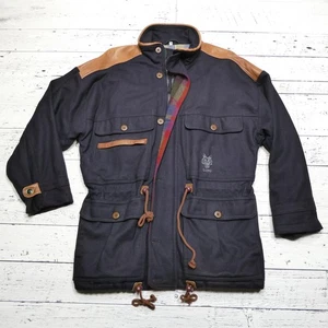 Vintage Lupo Jacket Mens Medium Navy Wool Leather Trim Outdoors Norway 90s Rare - Picture 1 of 11