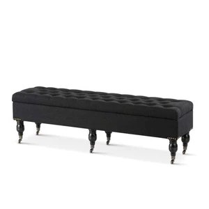 Storage Ottoman Dressing Bench Blanket Box Foot Stool 148cm Black Sophie - Picture 1 of 13