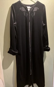 Jasmine Rose Intim Medium tief schwarz Velours durchgehender Reißverschluss Morgenmantel Taschen - Bild 1 von 11