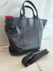Christian Louboutin Auth 2Way Handbag Tote Bag Black Red Logo w/Shoulder Strap - Picture 1 of 11