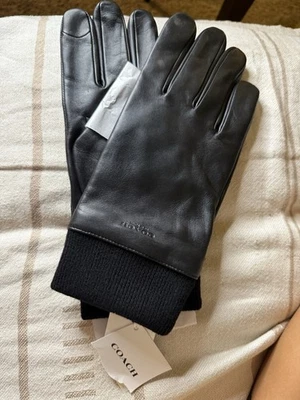 Мужские вязаные кожаные перчатки Coach Cuff Tech — размер XL — черные - Изображение 1 из 2