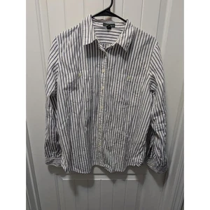 Lauren Ralph Lauren Gr. L Hemd mit Knopfleiste weiß blau gestreift Langarm Tasche - Bild 1 von 4