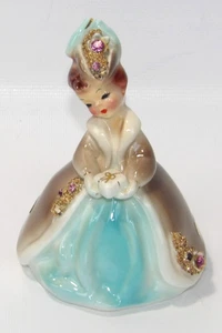 1950s Josef Originals California Little Gift Blue Girl Pink Rhinestones Figurine - Picture 1 of 9