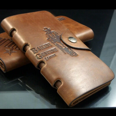 Cartera de cuero genuino de colección para hombre larga plegable tarjetero soporte clip para dinero EE. UU. Foto 1 de 4