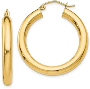 20mm 10k Yellow Gold Polished 4mm Tube Hoop Earrings 10T949 - Picture 1 of 4