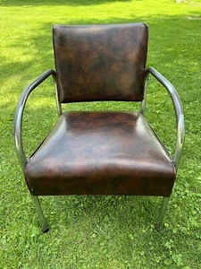 Vintage Mid-Century Brown Leather Chair Chrome Legs - Picture 1 of 11