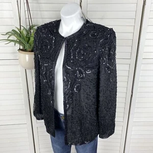 New Vintage AP LTD Adrianna Papell Black Beaded Silk Blazer Jacket Womens Size S - Picture 1 of 11