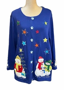 Onque Casuals Cardigan Sweater Snowman Embroidered Women’s Sz 1X Ugly Christmas - Picture 1 of 10