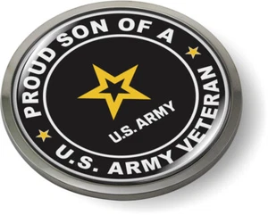 PROUD SON OF A U.S. ARMY VETERAN 3D Domed Emblem Car Sticker Chrome ROUND Bezel - Bild 1 von 17