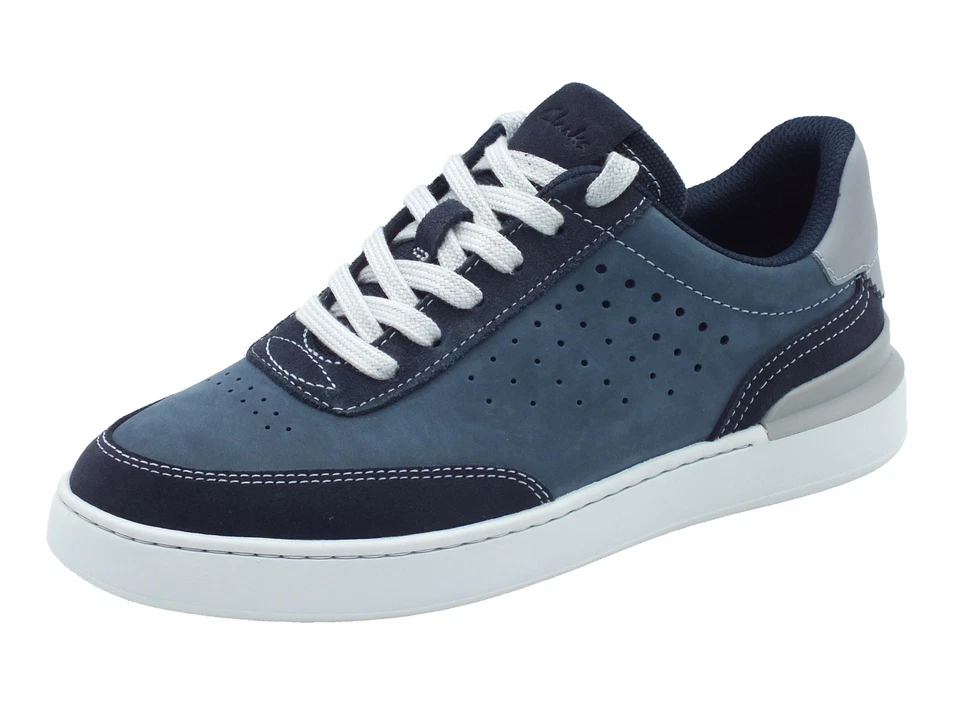 Clarks Courtlite Run Navy Nubuck Sneakers Sportive per Uomo in nabuk e pelle blu - Immagine 1 di 3
